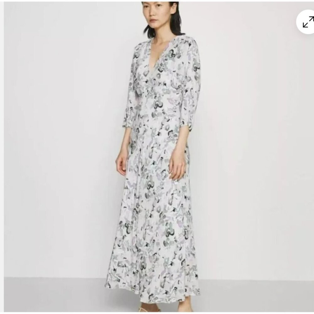 Club Monaco Drape Sleeve Midi Dress Abstract Floral Size 6 EUC